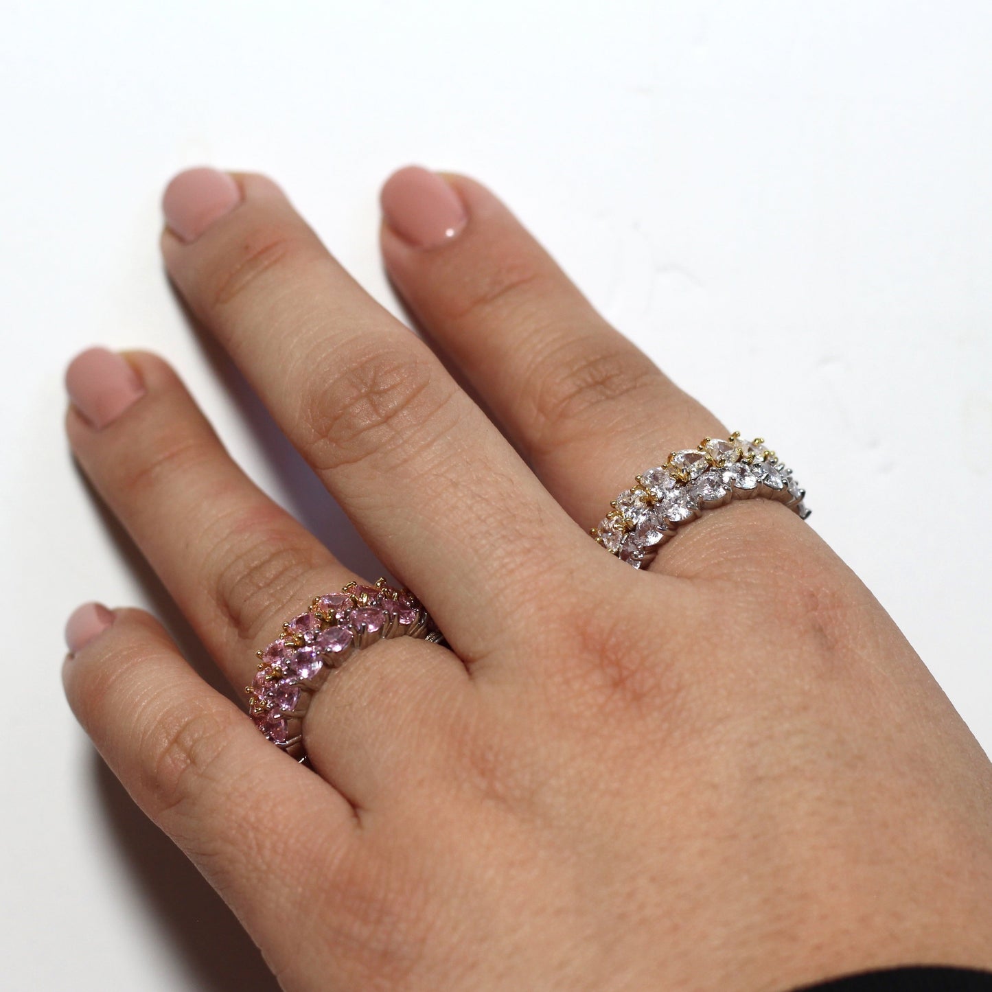 Silver Plated and Gold plated heart rings CZ with silver and pink CZ