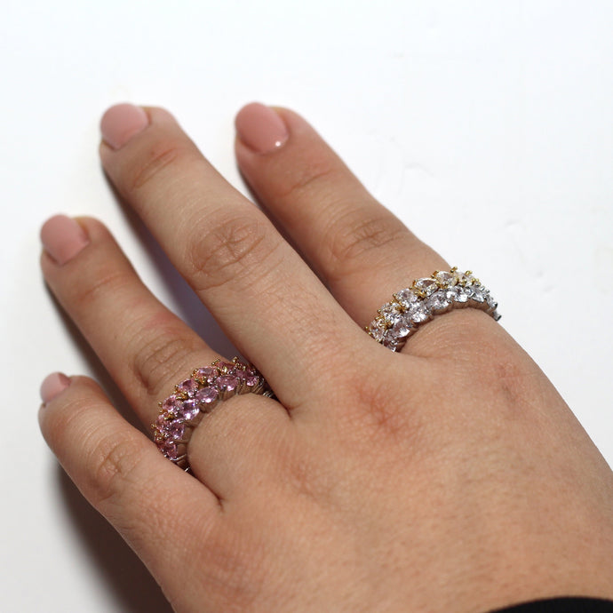 Silver Plated and Gold plated heart rings CZ with silver and pink CZ 